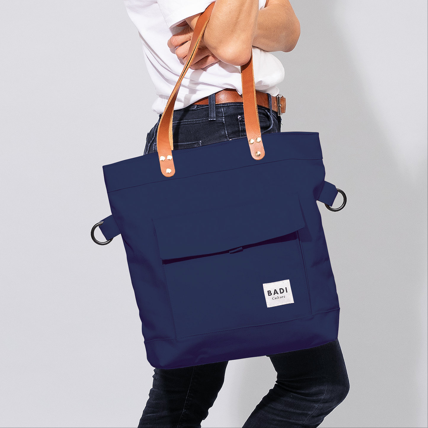 Fold-Over Tote Ocean-natural