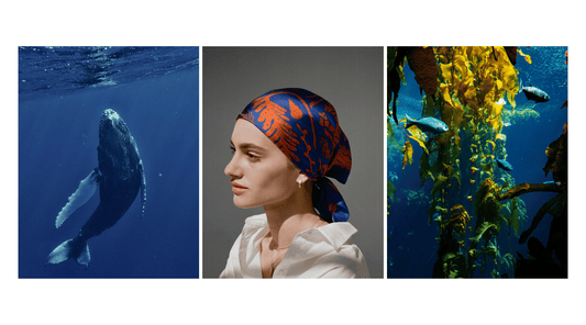 Kelp forest off the Cape Town coast during whale season, the inspiration for the BADI Culture Kelp Forest foulard.