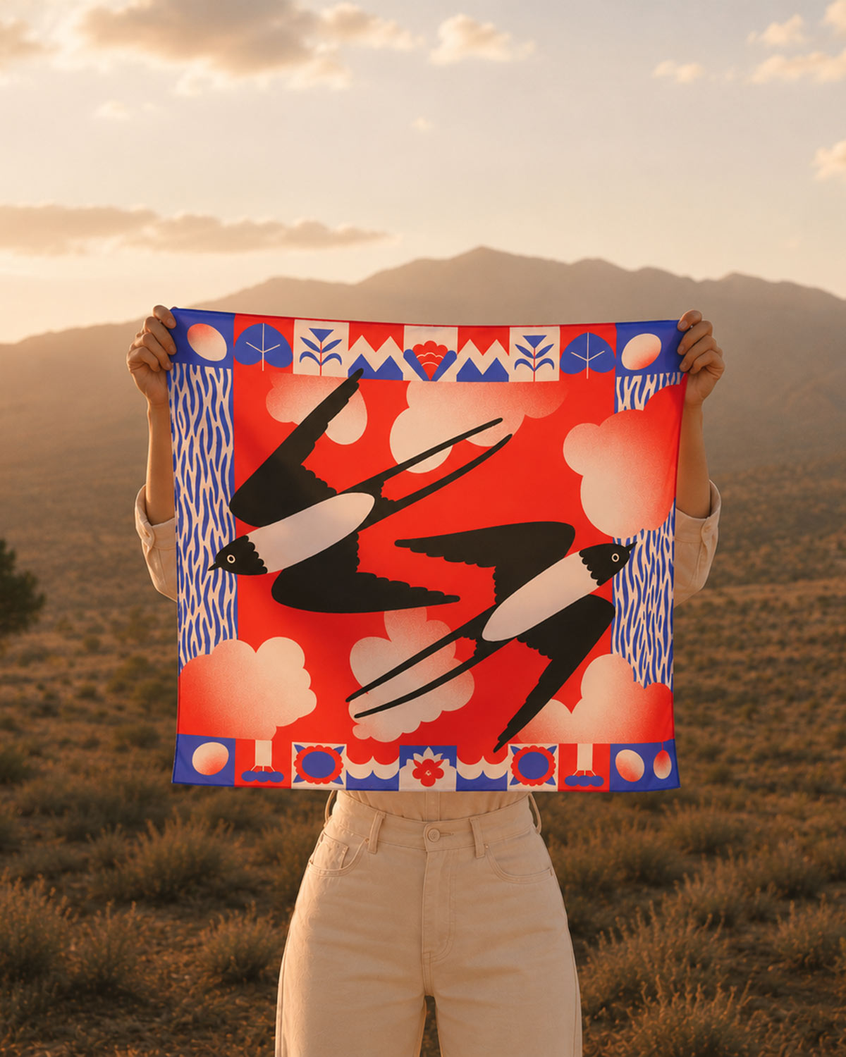 Swallows Silk Scarf 68x68